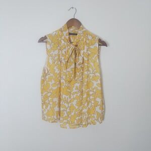 Tommy Hilfiger Sleeveless Blouse Women's Medium Yellow Floral Sleeveless Preppy